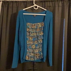 Teal/patterned sweater/blouse